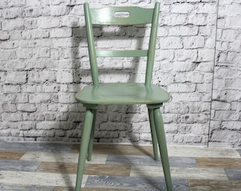 Shabby Stuhl Küchenstuhl Holzstuhl Esszimmerstuhl oliv grün 60er Jahre Shabby Chic Möbel Vintage Landhaus Country