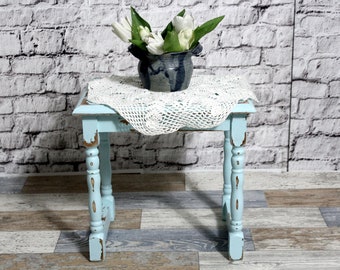 Tabouret de table d'appoint shabby en bois bleu clair années 60 meubles shabby chic maison de campagne vintage