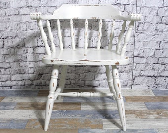 Shabby Stuhl gedrechselter Armlehnenstuhl Country Chair creme weiß 60er Jahre Shabby Chic Möbel Vintage Landhaus Country