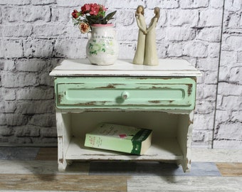 Shabby Holz Regal Telefonregal Küchenregal creme weiß / mint grün 60er Jahre Shabby Chic Möbel Vintage Landhaus