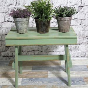 oude houten kruk poef kruk bankje olijfgroen jaren 60 shabby chic meubel vintage landhuis