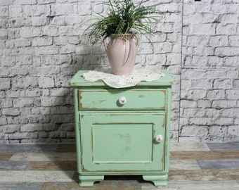 Comodino shabby verde salvia vecchio comodino comodino in legno anni '60 Mobile Shabby Chic Vinatge casa di campagna