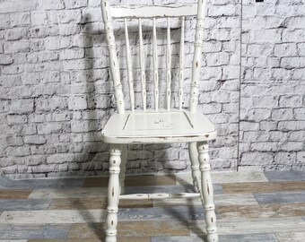 Chaise Shabby chaise en bois chaise à barreaux blanc crème années 60 meubles shabby chic vintage maison de campagne campagne