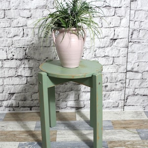 Shabby stool old round wooden stool olive green Shabby Chic furniture vintage country house