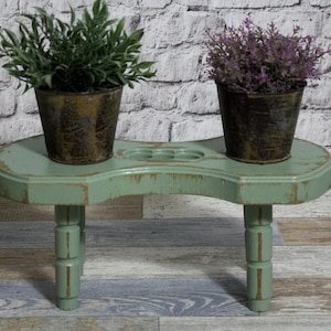 old wooden stool footstool olive green 60s shabby chic furniture vintage country house