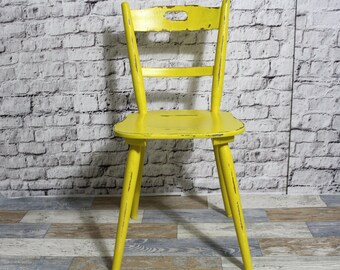 Chaise de cuisine minable chaise en bois chaise jaune années 60 meubles shabby chic vintage maison de campagne campagne