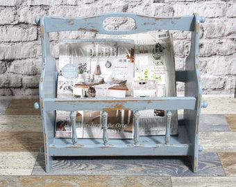 Shabby magazine rack made of wood smoke blue 60s shabby chic furniture country house vintage