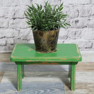 old wooden stool footstool dark green 70s shabby chic furniture vintage country house