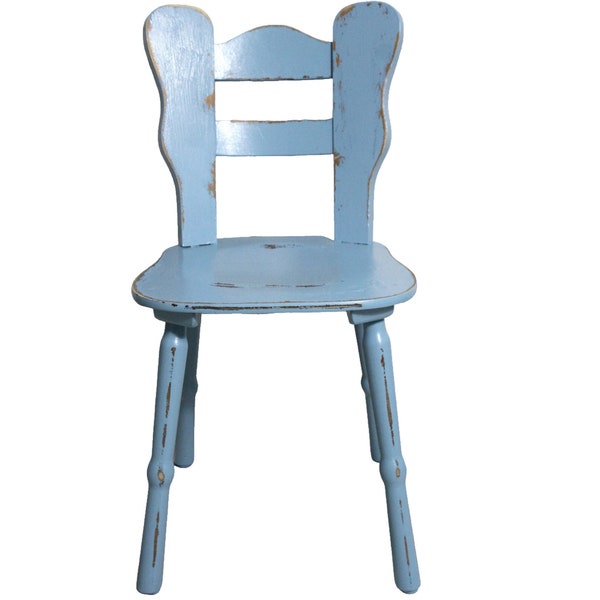 Shabby Küchenstuhl Holzstuhl Stuhl Esszimmerstuhl pastell blau 60er Jahre Shabby Chic Möbel Vintage Landhaus Country