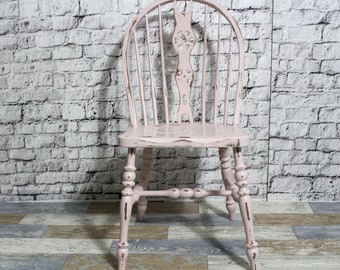 Shabby Windsor Sprossenstuhl Country Chair Holzstuhl Stuhl aus Holz rosé rosa 60er Jahre Shabby Chic Möbel Vintage Landhaus Country