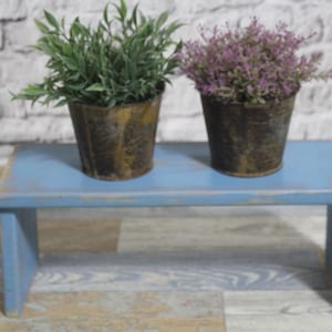 Shabby wooden stool footstool pastel blue 70s shabby chic country house wooden stool vintage furniture