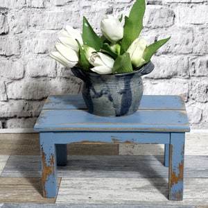 Shabby wood stool footstool stool pastel blue 60s shabby chic country house wooden stool vintage furniture