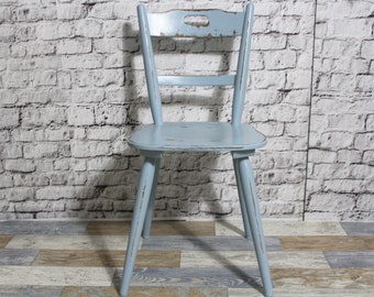 Chaise de cuisine minable chaise en bois chaise de salle à manger bleu fumée années 60 meubles shabby chic vintage maison de campagne campagne