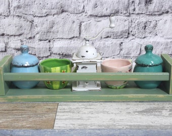 Shabby shelf spice rack wall shelf olive green shabby chic furniture vintage country house