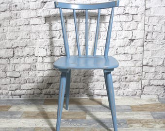 Krzesło drabinowe w stylu shabby chic, krzesło kuchenne, krzesło drewniane, krzesło do jadalni, pastelowy niebieski, lata 60., meble w stylu shabby chic, vintage, styl rustykalny