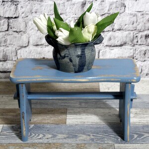 Shabby wood stool footstool stool pastel blue Shabby chic country house wooden stool vintage furniture