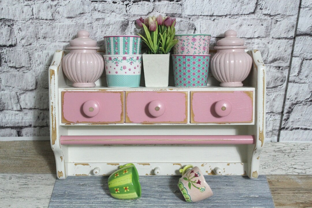 Old Kitchen Shelf Spice Rack Wall Shelf Made of Wood + Drawers Cream ...