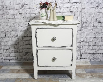 Mesa de cabeceira shabby chic, branco creme, mesa de cabeceira de madeira, móveis shabby chic, estilo campestre vintage