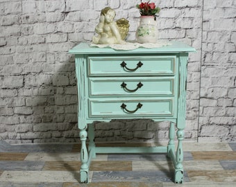 Shabby Chest of Drawers Box with Drawers Wooden Mint Green 60s Shabby Chic Furniture Vintage Country House