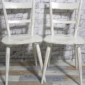 2 x super beautiful old kitchen chair wooden chair cream white 60s shabby chic furniture vintage country house country
