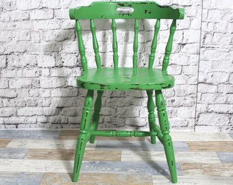 Shabby Chair Sillón Silla de madera Silla Bar Verde oscuro 60s Shabby Chic Muebles Vintage Country House Country