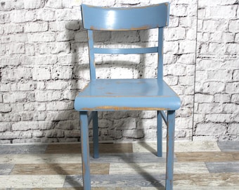 Shabby Küchenstuhl Holzstuhl Stuhl Bauhausstuhl pastell blau 60er Jahre Shabby Chic Möbel Vintage Landhaus Country