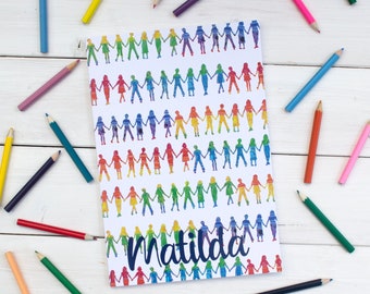 Personalized Rainbow Notebook: Hand-Drawn Recycled A4 Sketchbook