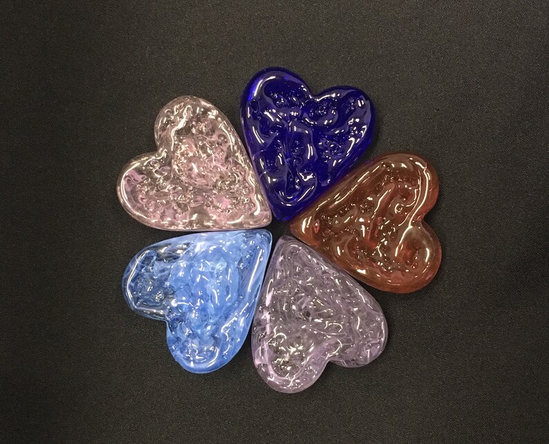Hand Blown Glass Heart Paperweights Set of 5 Multi Mix Etsy
