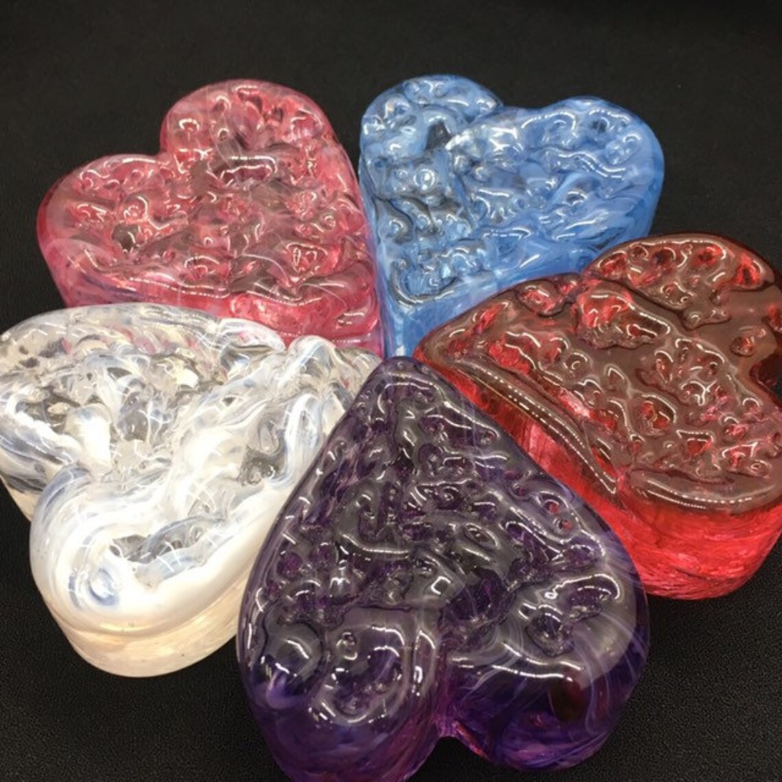 Hand Blown Glass Heart Paperweights Set of 5 Mix Etsy