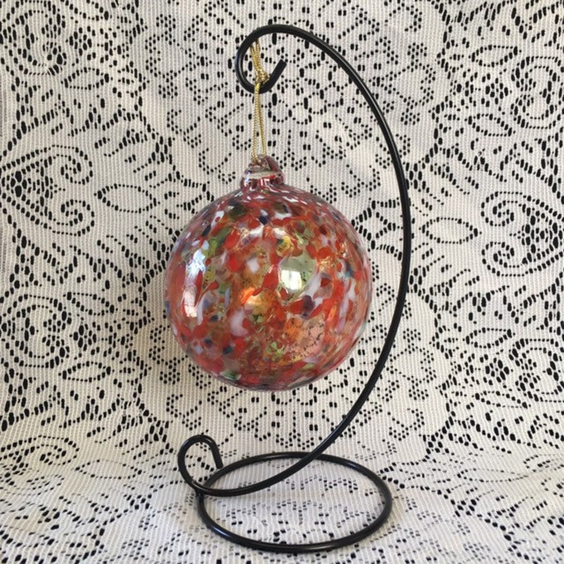 Hand Blown Glass Ornament With Black Metal Hanger Red Etsy UK