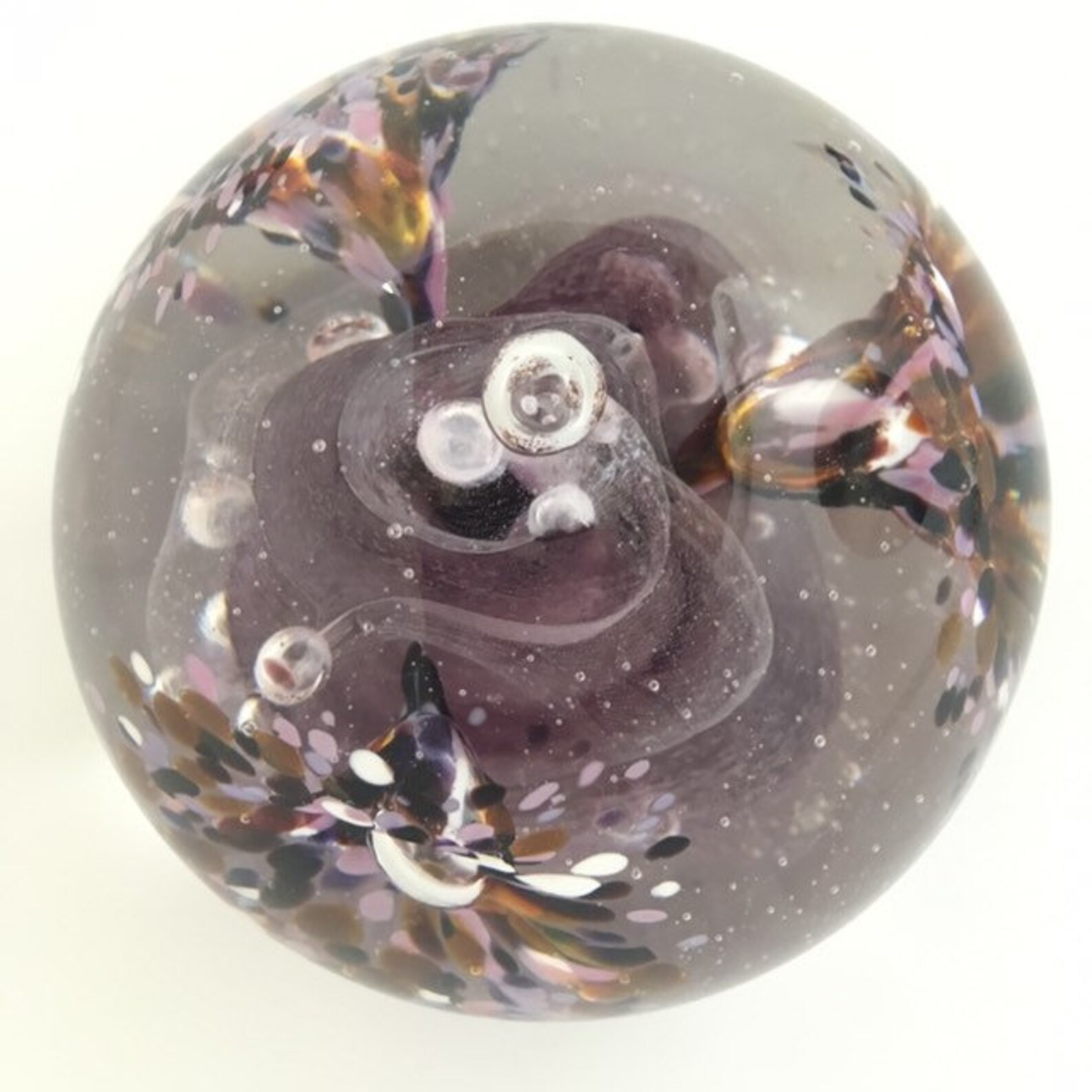 Hand Blown Large TriFlower Paperweight on a Cherry Wooden Etsy