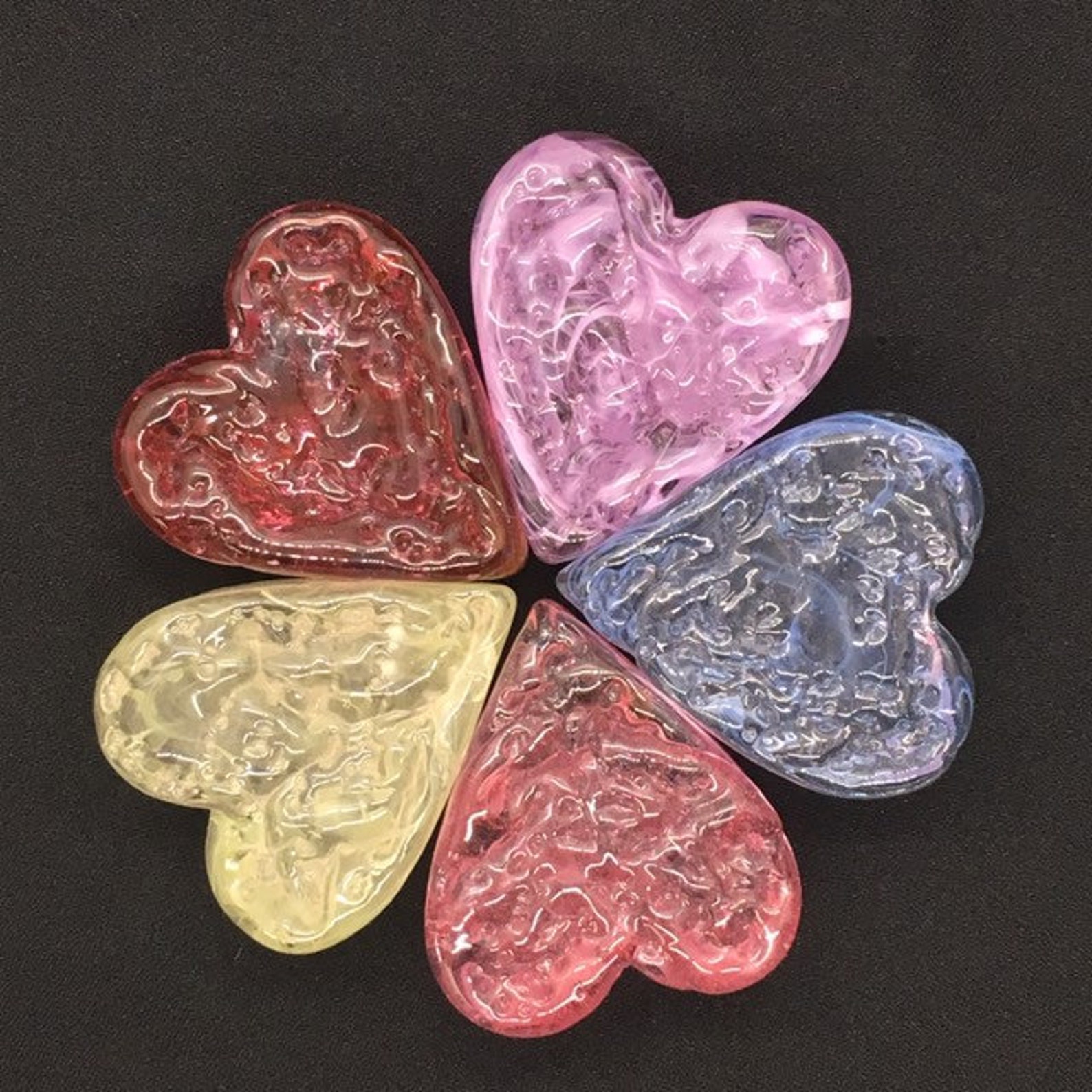 Hand Blown Glass Heart Paperweights Set of 5 Mix Etsy
