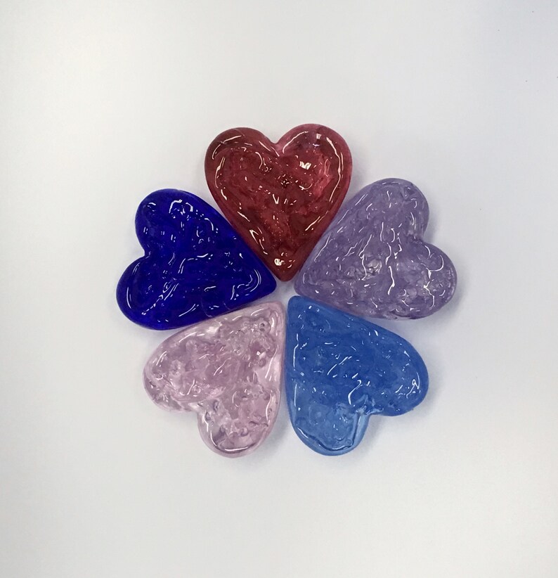 Hand Blown Glass Heart Paperweights Set of 5 Multi Mix Etsy