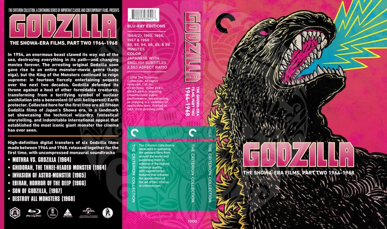 Godzilla Show Era 4 piezas para estuches Criterion de 2 discos Versión 2 con arte original Cubiertas Criterion falsas imagen 2