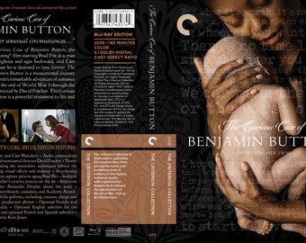 May include: Blu-ray disc case for the film "The Curious Case of Benjamin Button" starring Brad Pitt and Cate Blanchett. The Criterion Collection logo is featured on the case. The back of the case includes a description of the film and special features.