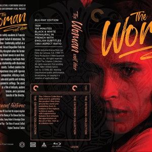 May include: Blu-ray cover art for the film "The Woman Next Door" directed by Francois Truffaut. The cover features a close-up of Fanny Ardant's face in red tones with the film title in orange script. The back of the cover features a black and white image of Gerard Depardieu and Fanny Ardant with a description of the film and special features.