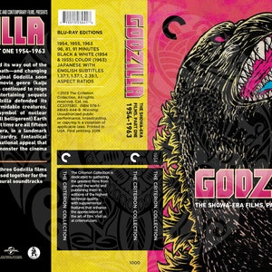 Godzilla Show Era 4 piezas para estuches Criterion de 2 discos Versión 2 con arte original Cubiertas Criterion falsas imagen 1