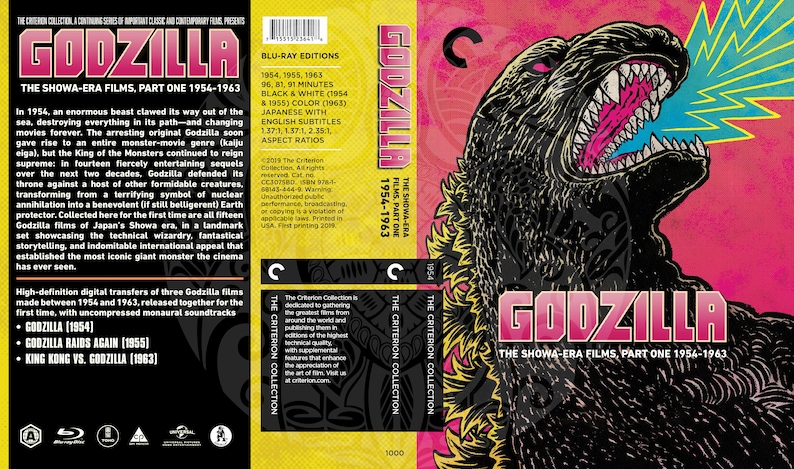 Godzilla Show Era 4 piezas para estuches Criterion de 2 discos Versión 2 con arte original Cubiertas Criterion falsas imagen 1