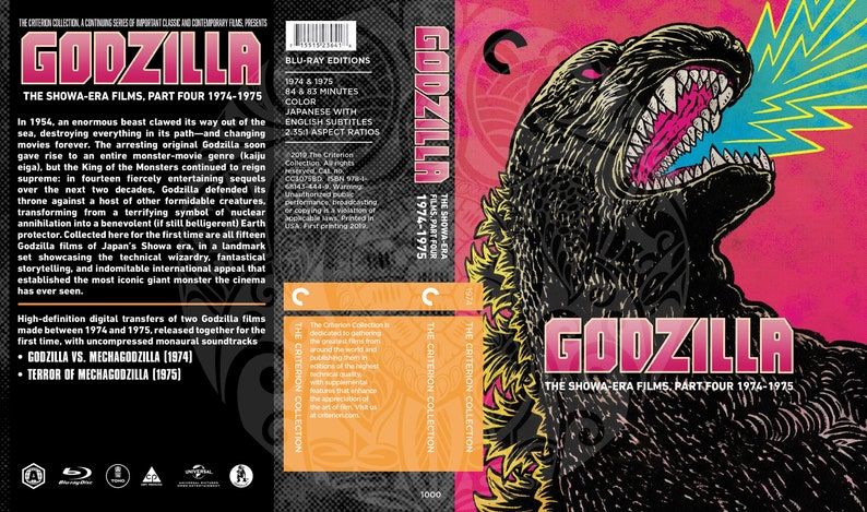 Godzilla Show Era 4 piezas para estuches Criterion de 2 discos Versión 2 con arte original Cubiertas Criterion falsas imagen 4