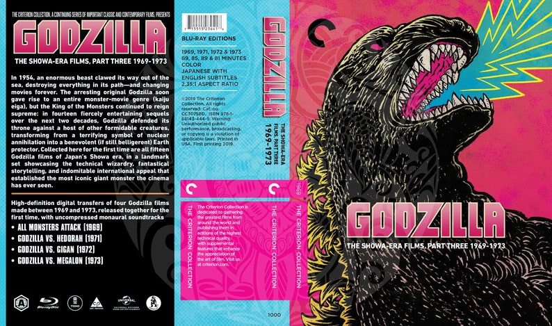 Godzilla Show Era 4 piezas para estuches Criterion de 2 discos Versión 2 con arte original Cubiertas Criterion falsas imagen 3