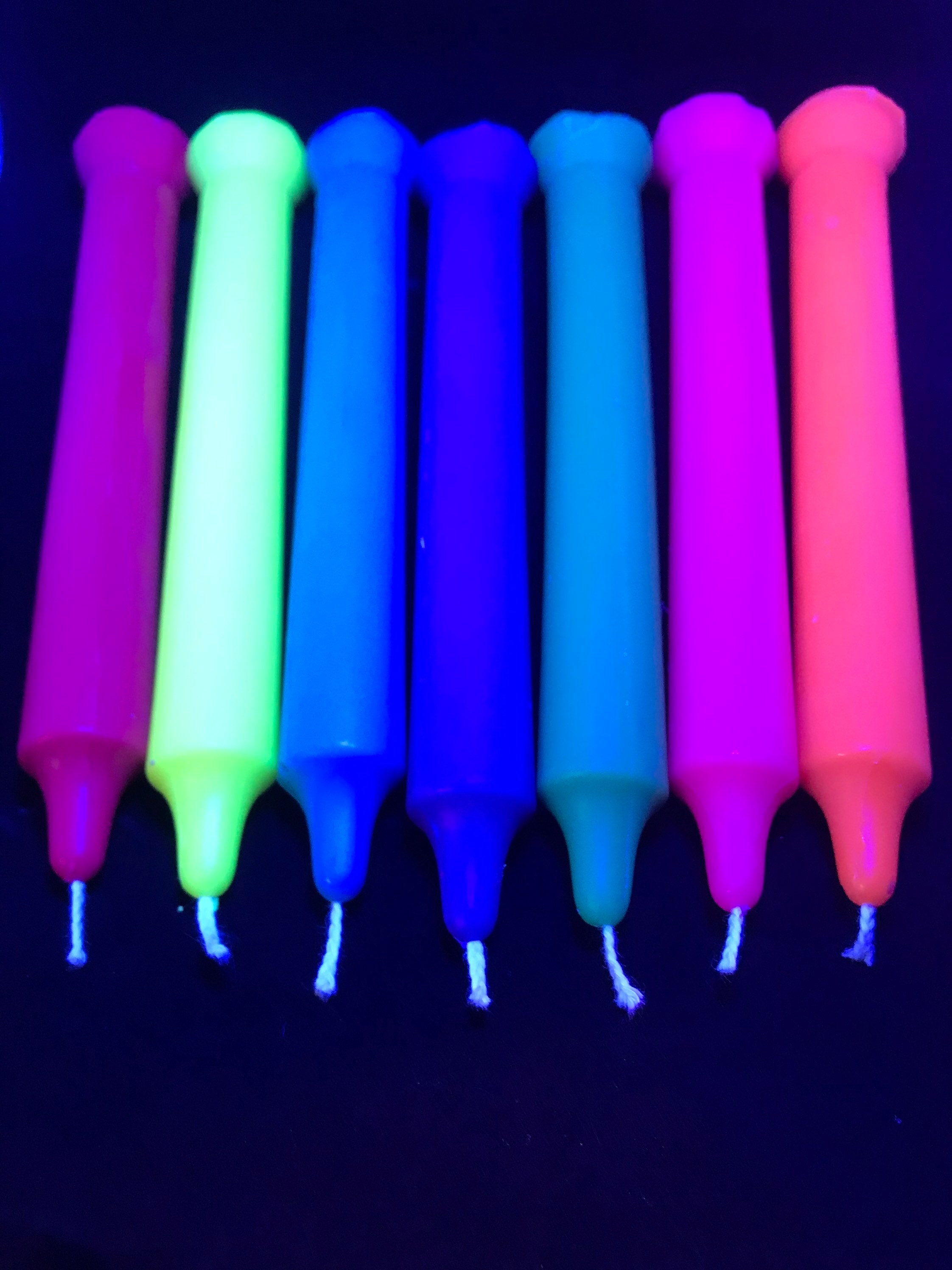 UV Reactive Set of 7 Body Safe, Easy Clean Wax Play Candles