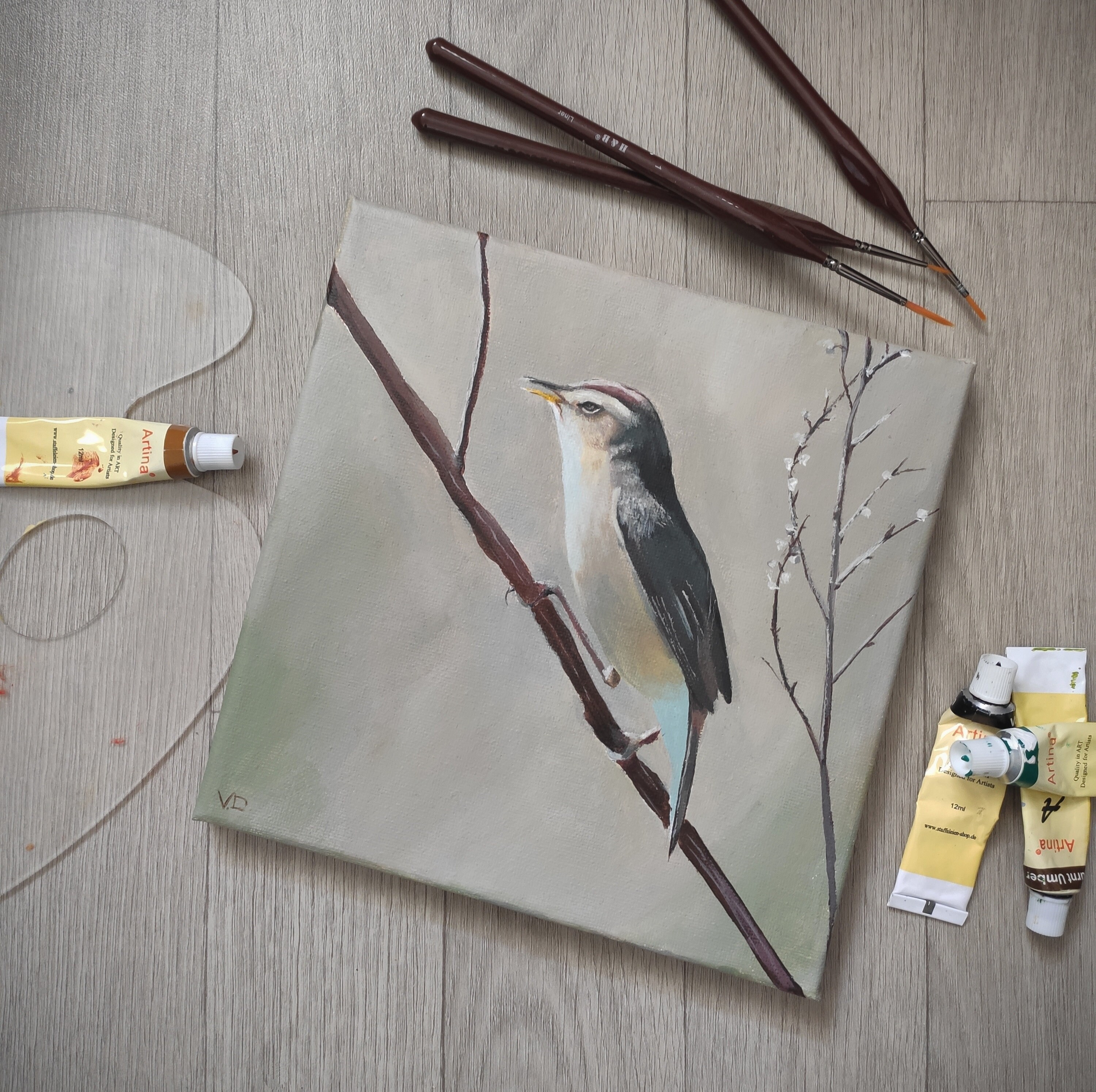 Tableau Petit Moineau Printemps Décoration | Marque-Page Floral en Cadeau