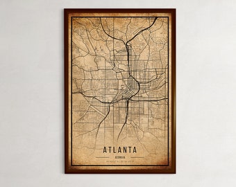 Vintage Atlanta Karte Druck, Georgia Karte, moderne Wandkunst