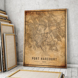 Port Harcourt Vintage Map Poster, Port Harcourt Old Map, Grunge Port Harcourt Map, Port Harcourt Old Decor, Nigeria Rustic Wall Art
