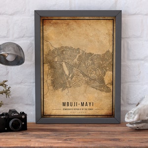 Mbuji-Mayi Vintage Karte Poster, Mbuji-Mayi Alte Karte, Grunge Mbuji-Mayi Karte, Mbuji-Mayi Altes Dekor, Kongo Rustikale Wandkunst, Mbuji-Mayi Stadtplan