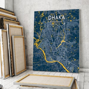 Cartaz do mapa azul de Dhaka, impressão moderna do mapa da cidade de Dhaka, sinal da cidade de Dhaka, impressão em tela do mapa de Bangladesh, pôster de casa de Dhaka, presente de inauguração