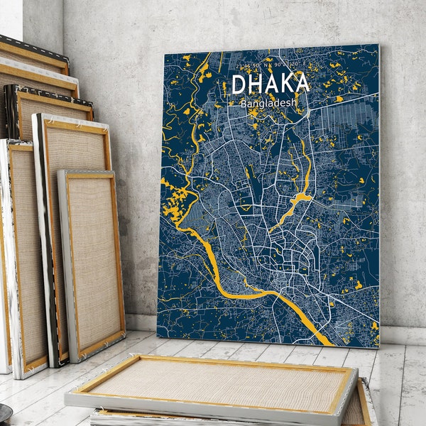 Dhaka Blue Map Poster, Dhaka City Modern Map Print, Dhaka City Sign, Bangladesh Map Canvas Print, Dhaka Home Poster, Housewarming Gift
