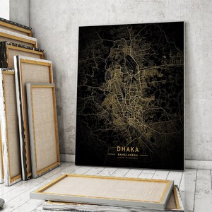Pôster do mapa dourado de Dhaka, pôster da cidade de Dhaka, mapa de Dhaka para impressão, mapa da cidade de presente de Bangladesh, mapas dourados e pretos, mapa de impressão de Dhaka