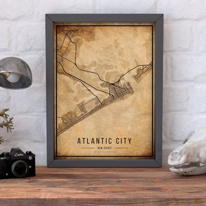 Póster de mapa vintage de Atlantic City, Decoración de Atlantic City, Mapa antiguo de Atlantic City, Decoración antigua, Arte de pared rústico, Decoración de pared de mapa, Arte de pared imprimible