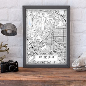 Beverly Hills White Map Poster, Beverly Hills Home Decor, Beverly Hills Classic Map, California Map Poster, Beverly Hills Canvas Print